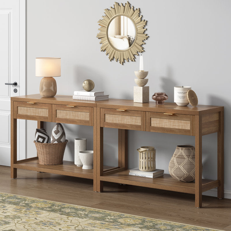 Chada - 39.4" Rattan Console Table Boho Wood Entryway Sofa Table