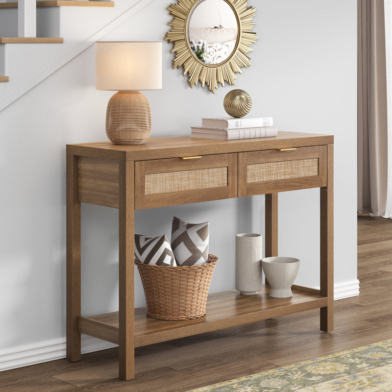 Chada - 39.4" Rattan Console Table Boho Wood Entryway Sofa Table