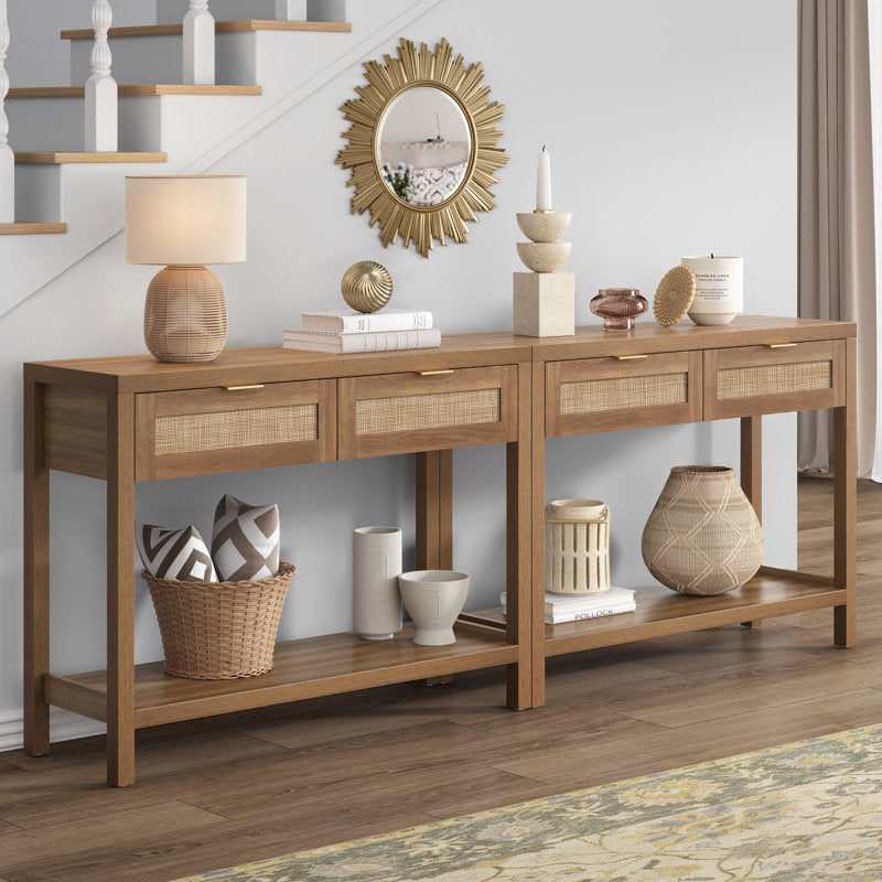 Chada - 39.4" Rattan Console Table Boho Wood Entryway Sofa Table