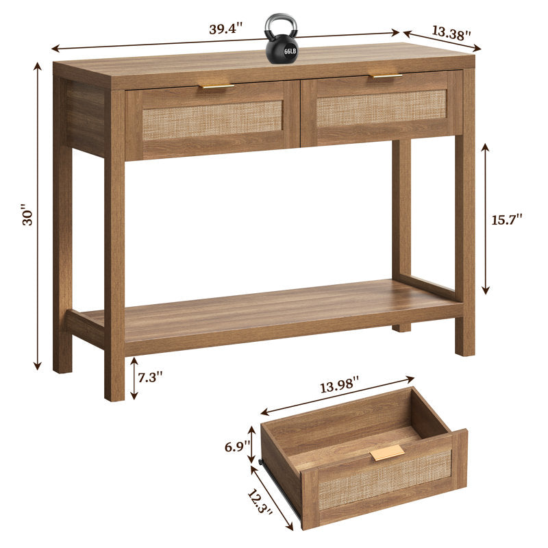 Chada - 39.4" Rattan Console Table Boho Wood Entryway Sofa Table