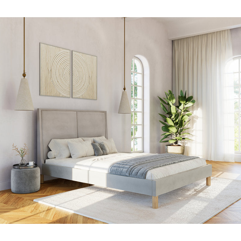 Cybil - Upholstered Bed Frame with Tall Pillow Headboard
