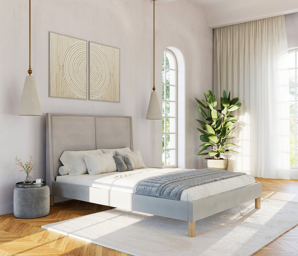 Cybil - Upholstered Bed Frame with Tall Pillow Headboard