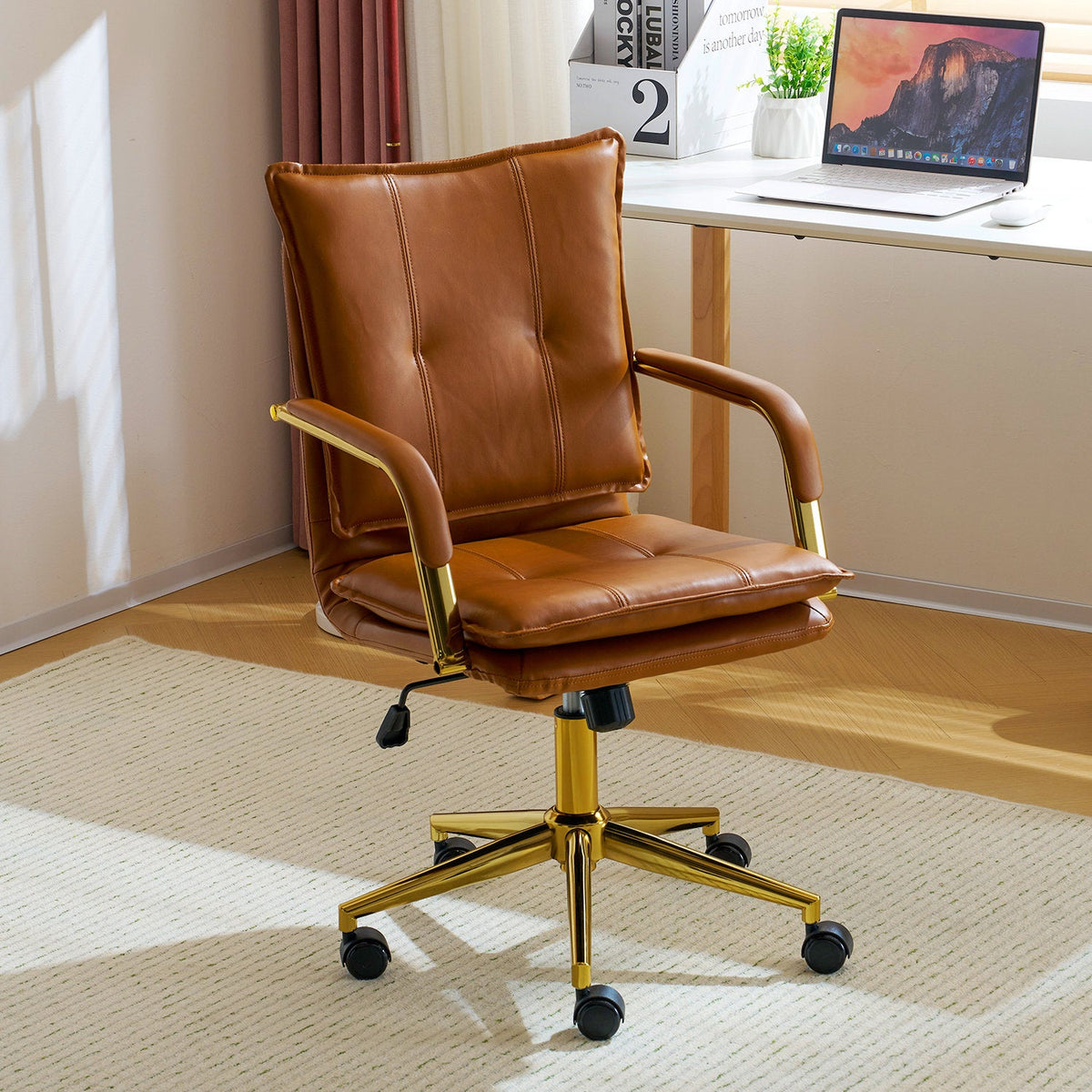 Dareece - Faux Leather Executive Task Chair with Gold Base