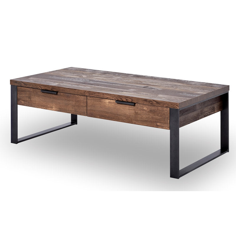 Draylen - 2-Drawer Coffee Table Industrial Wood & Metal Living Room
