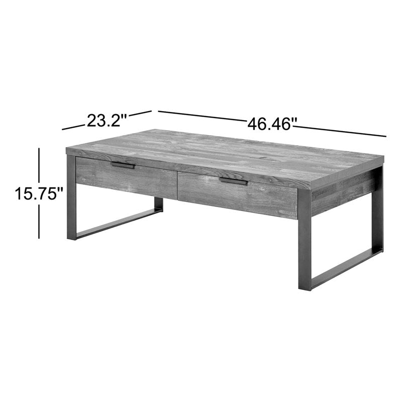Draylen - 2-Drawer Coffee Table Industrial Wood & Metal Living Room