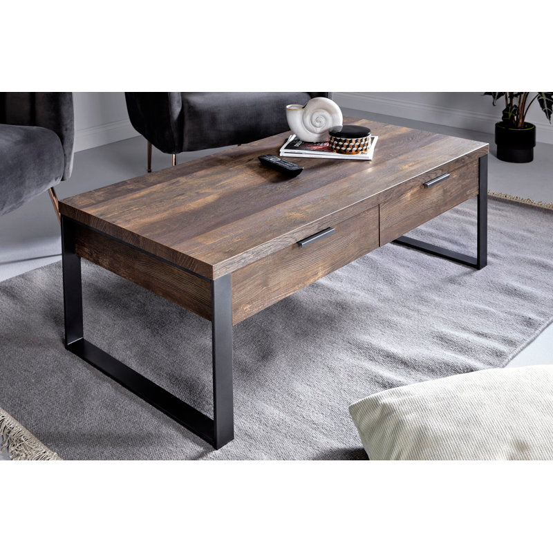 Draylen - 2-Drawer Coffee Table Industrial Wood & Metal Living Room