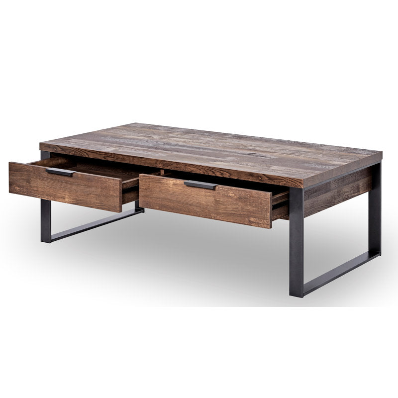 Draylen - 2-Drawer Coffee Table Industrial Wood & Metal Living Room