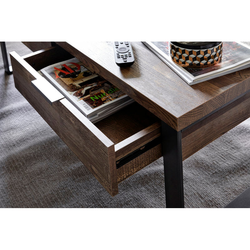 Draylen - 2-Drawer Coffee Table Industrial Wood & Metal Living Room
