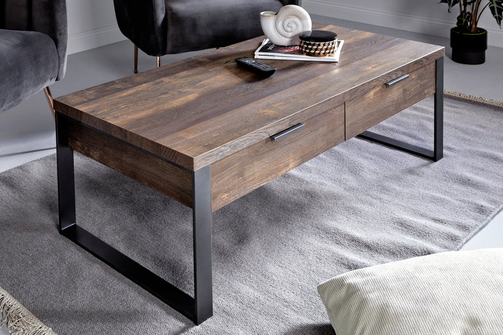 Draylen - 2-Drawer Coffee Table Industrial Wood & Metal Living Room
