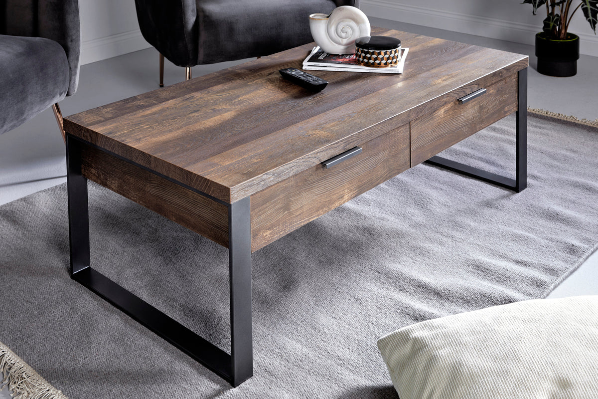 Draylen - 2-Drawer Coffee Table Industrial Wood & Metal Living Room
