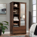 Fravel Wardrobe Armoire - Grand Walnut Wood Storage Cabinet with Mirror
