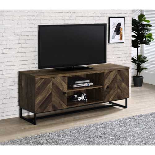 Arden Herringbone TV Console - Rustic Oak & Gunmetal Entertainment Stand
