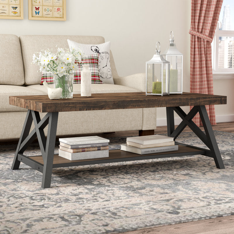 Isakson - Coffee Table Coastal Farmhouse Wood & Metal Living Room