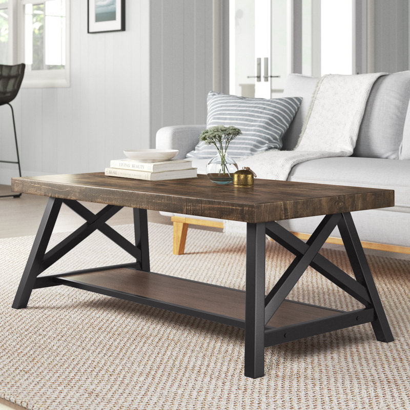 Isakson - Coffee Table Coastal Farmhouse Wood & Metal Living Room