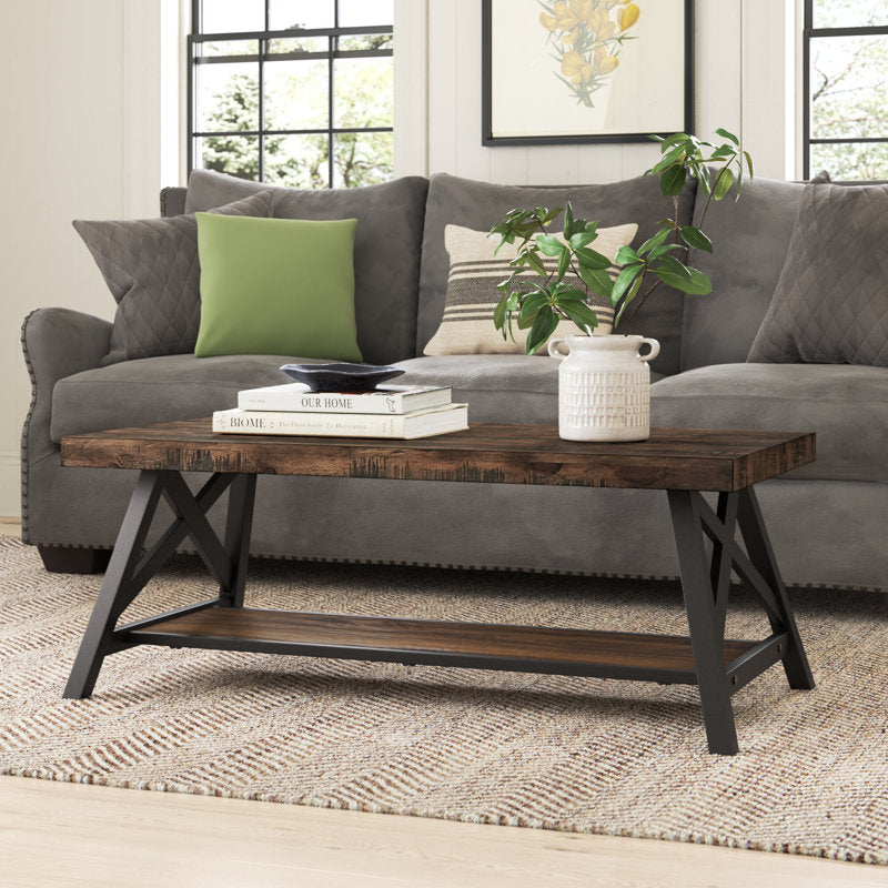 Isakson - Coffee Table Coastal Farmhouse Wood & Metal Living Room
