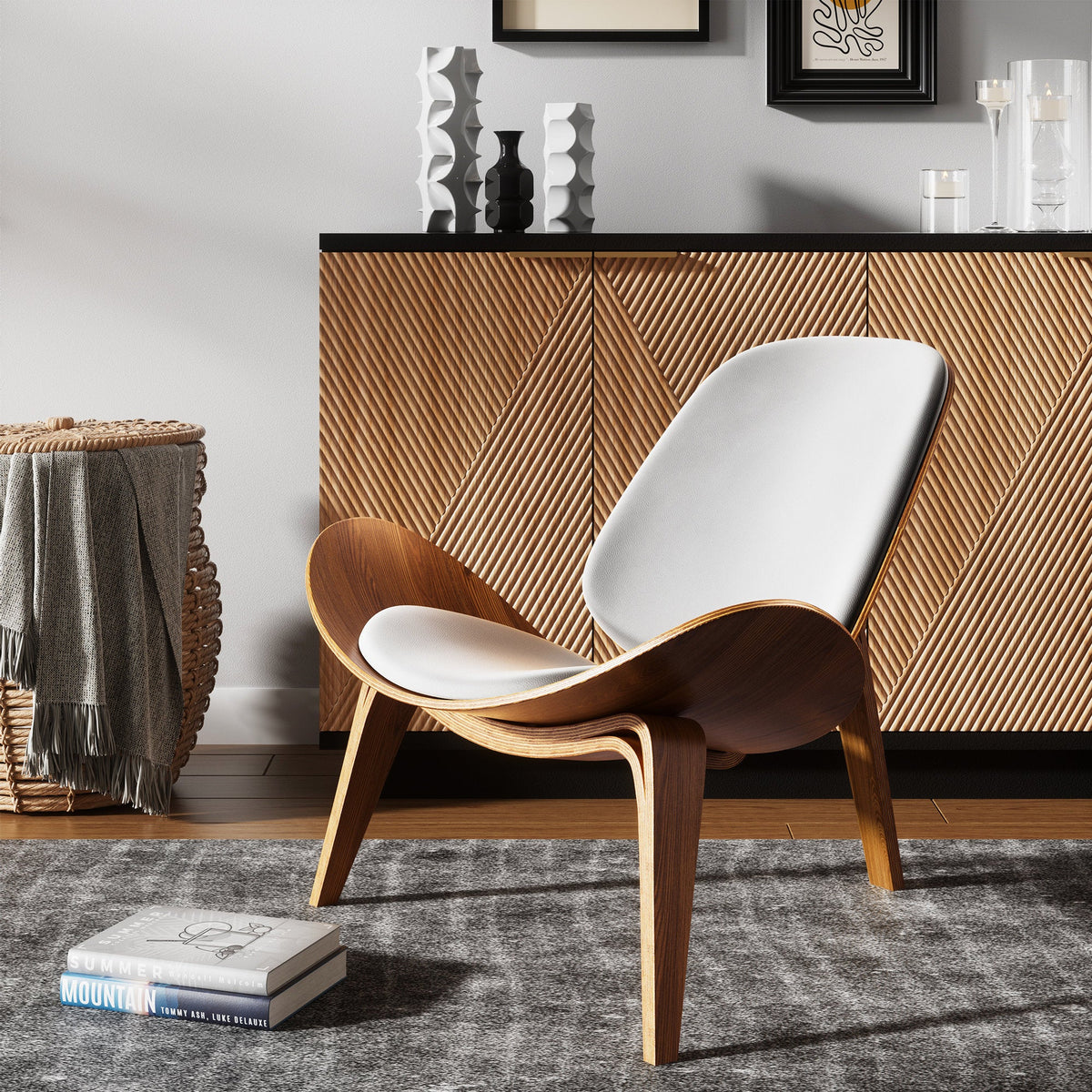 Jiovanna - Mid-Century Modern Faux Leather Shell Accent Chair