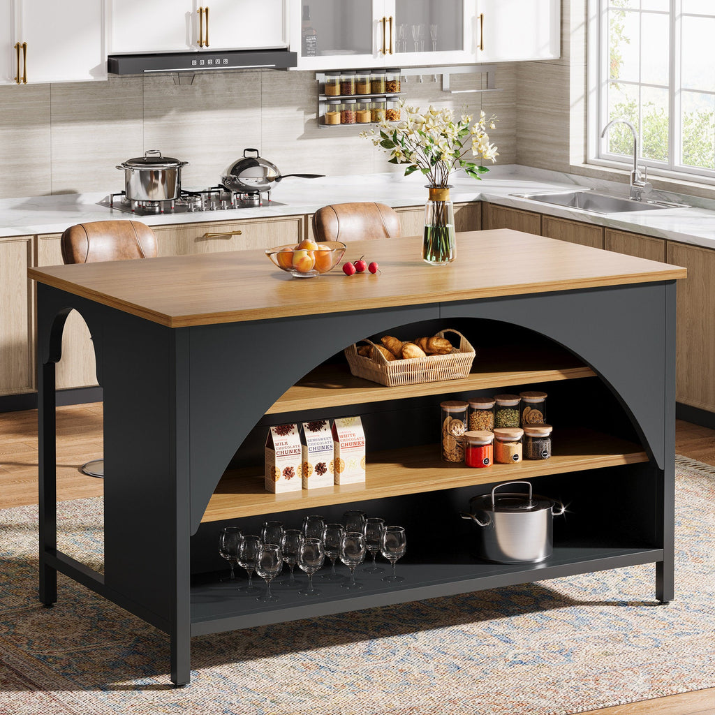 Hearthstone - Kitchen Island Farmhouse Wood & Metal Prep Table