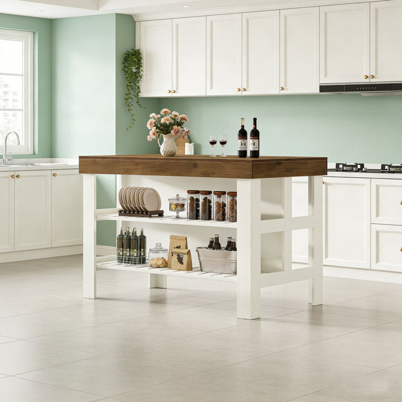 Rustic Hearth - Farmhouse Kitchen Island with Storage for Dining