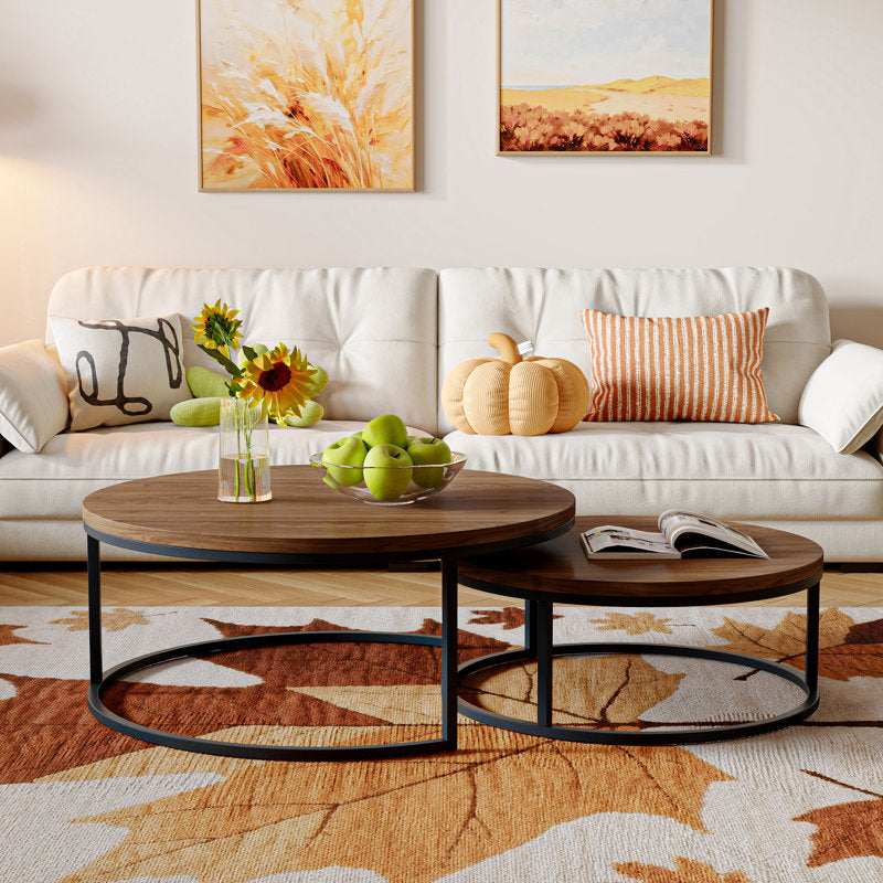 Lansdowne - Round Nesting Coffee Table Set Industrial Wood Top