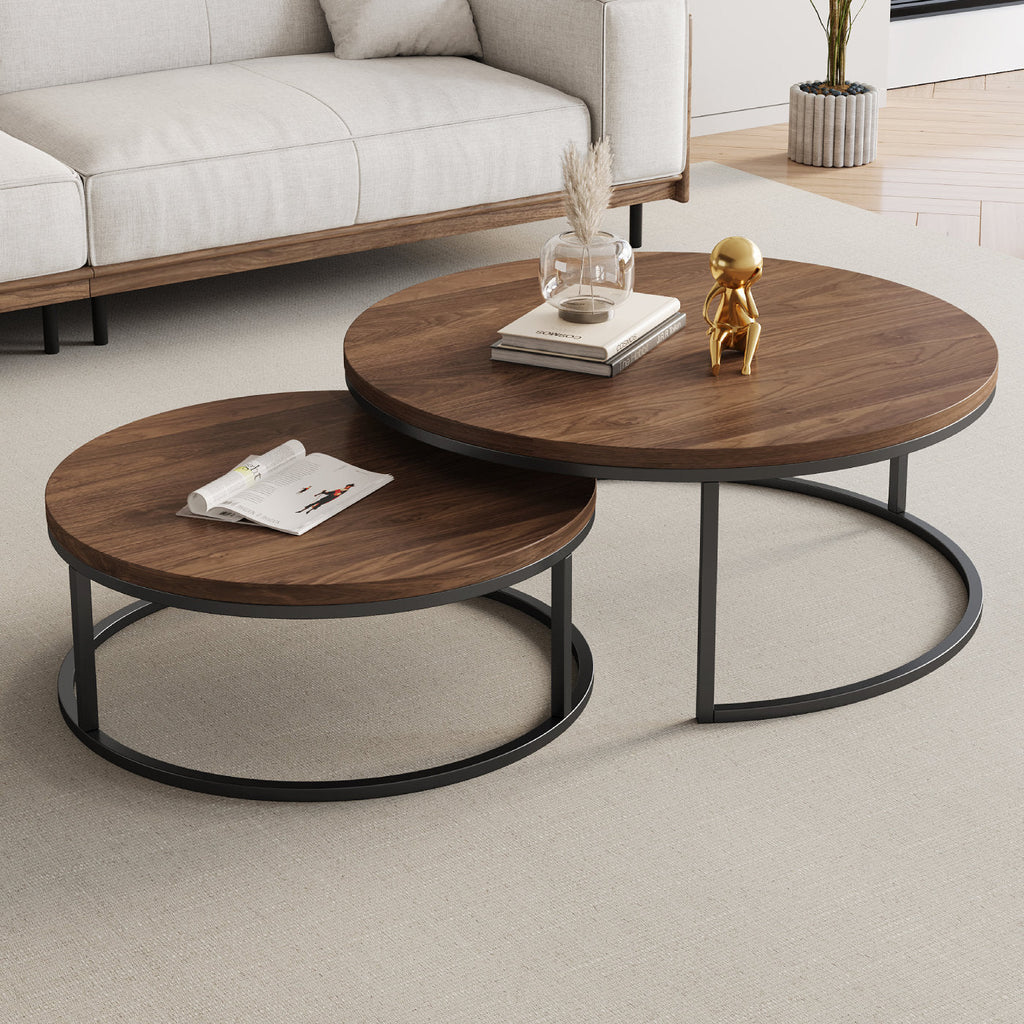 Lansdowne - Round Nesting Coffee Table Set Industrial Wood Top