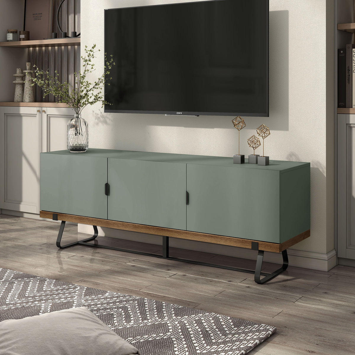 Maronay 60" TV Stand - Industrial Oak & Green Media Console