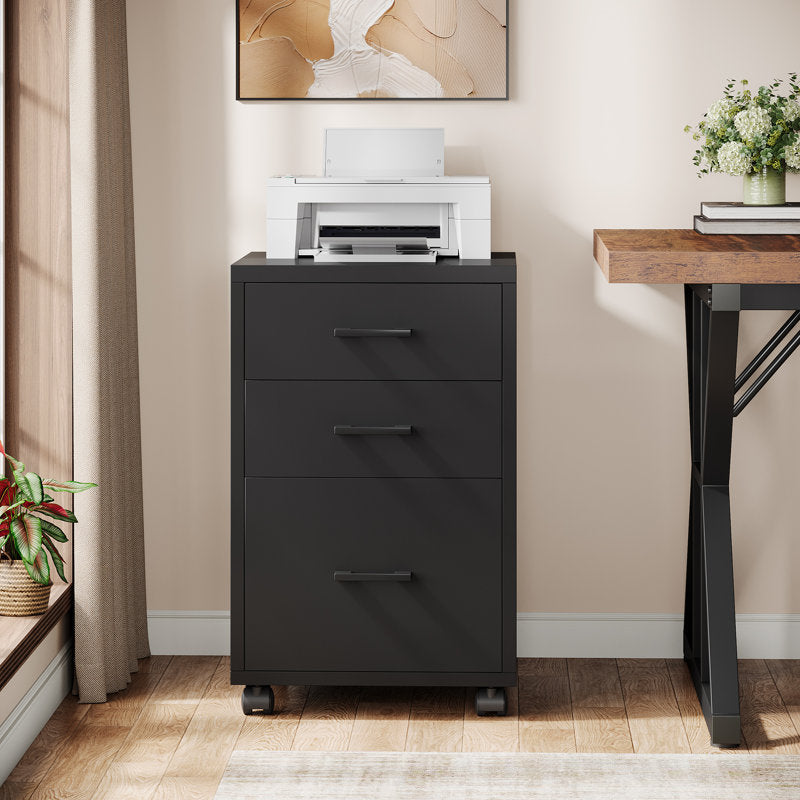 Apex 3-Drawer Rolling File Cabinet - Industrial Wood Mobile Printer Stand