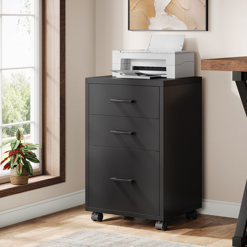 Apex 3-Drawer Rolling File Cabinet - Industrial Wood Mobile Printer Stand