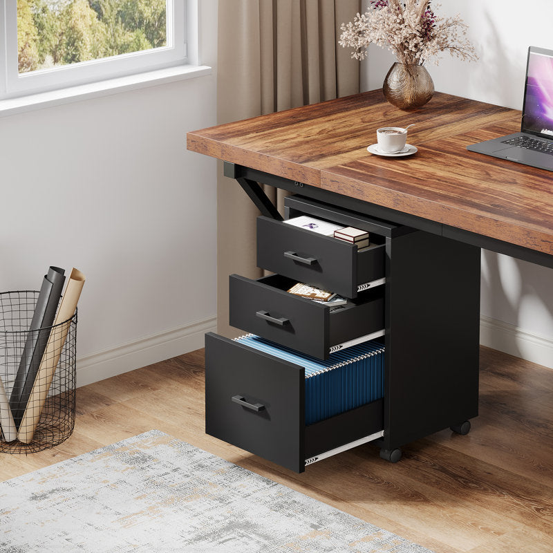 Apex 3-Drawer Rolling File Cabinet - Industrial Wood Mobile Printer Stand