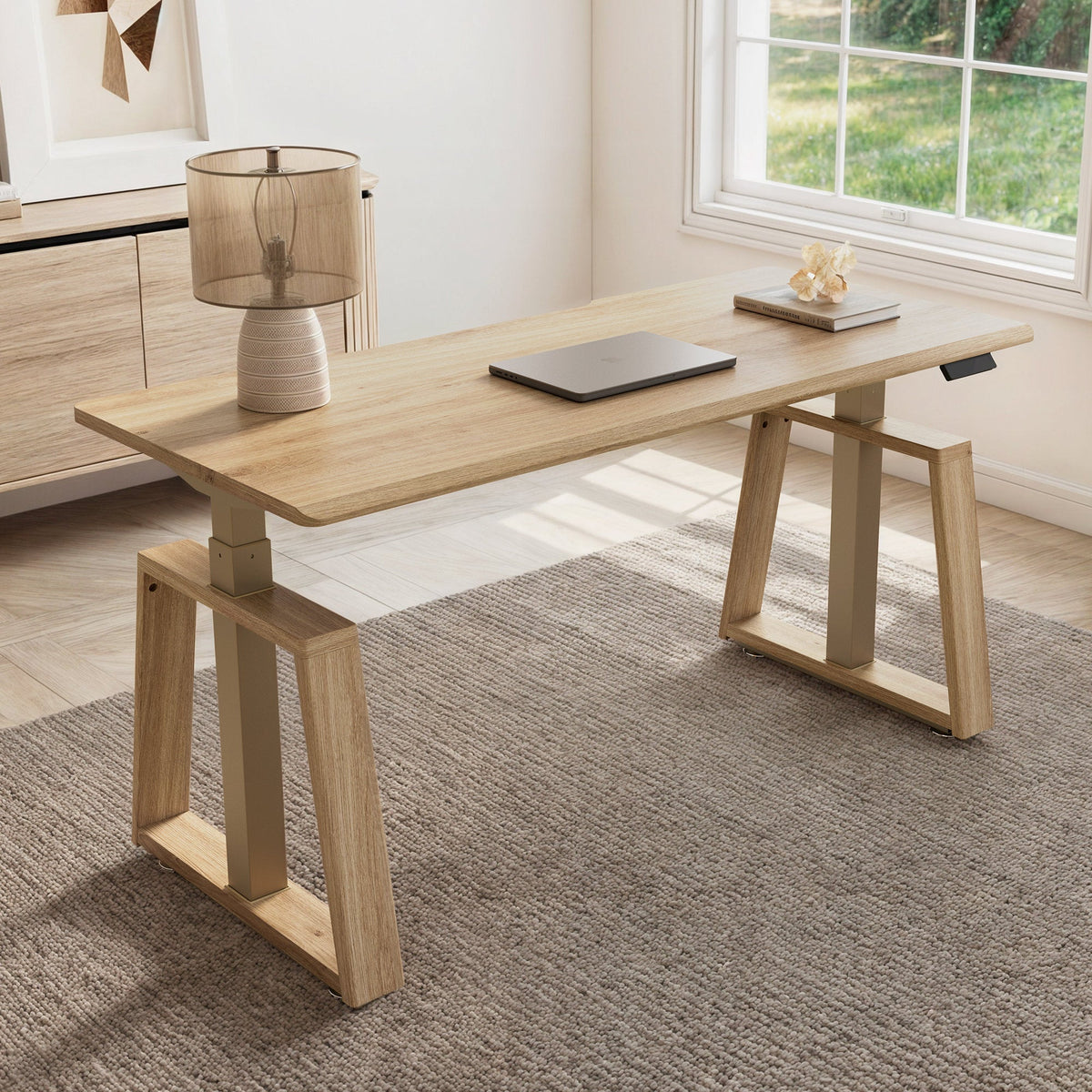 Apex Pro - 63" Standing Executive Desk Oak Dual Motor Office