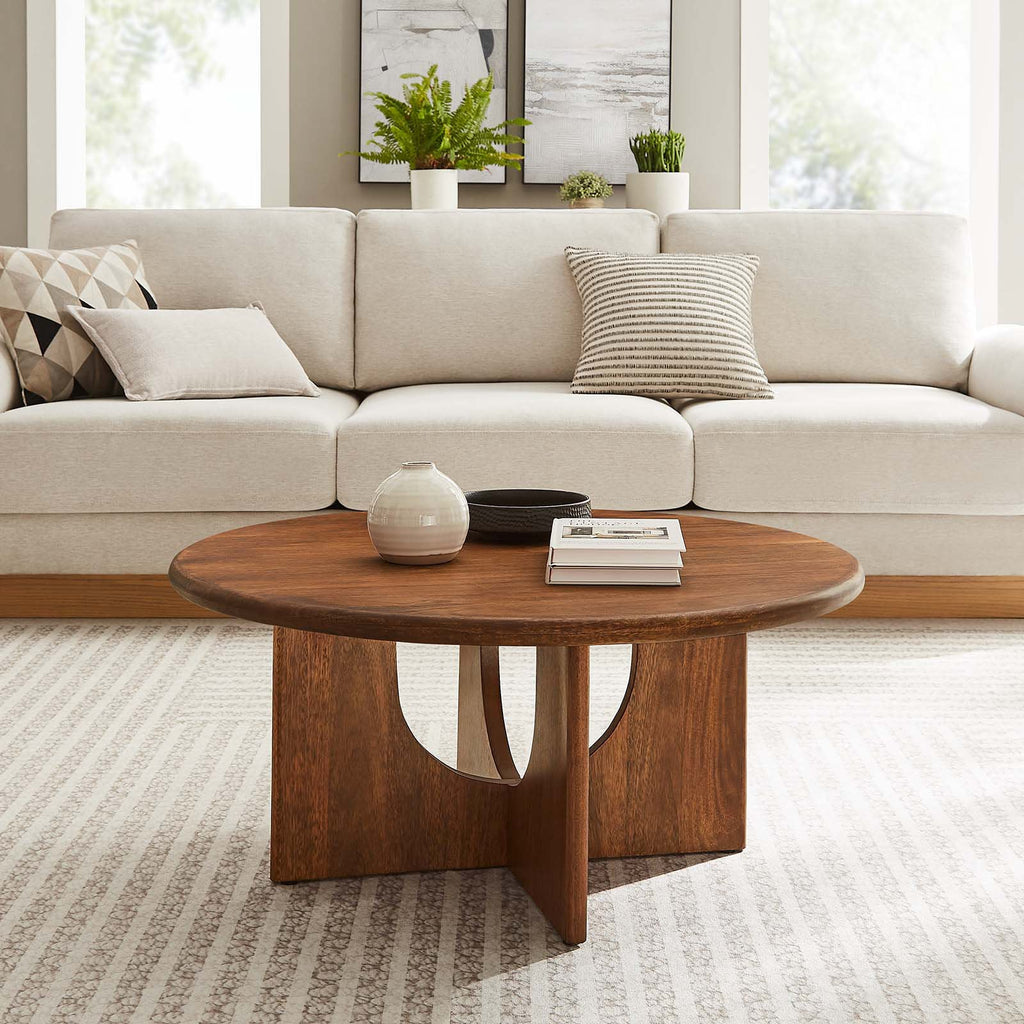 Rivian Round Coffee Table - Mid-Century Solid Mango Wood Center Table