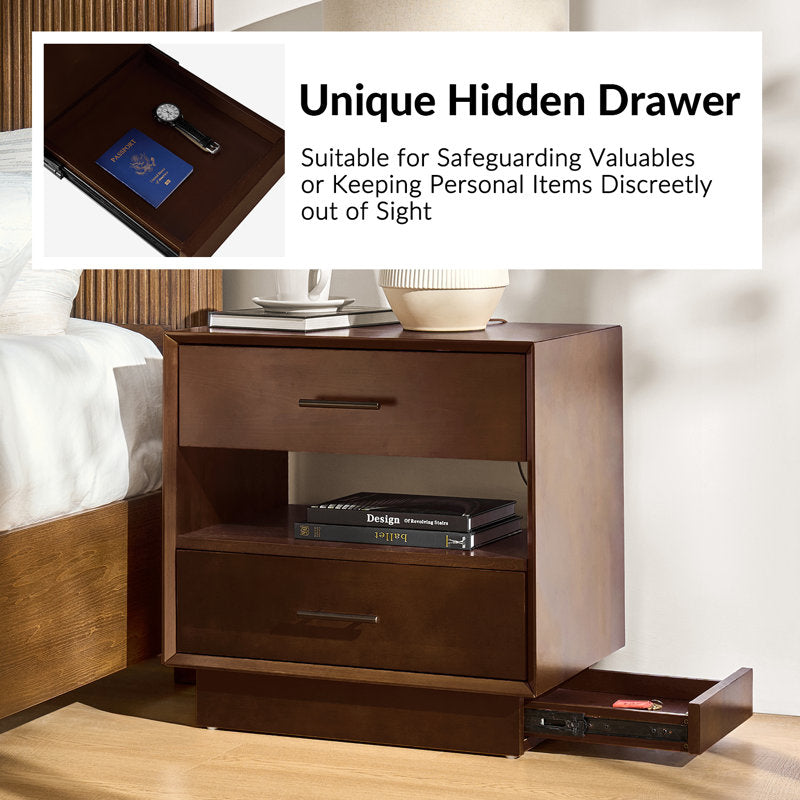 Nance - Mid-Century Modern Walnut Nightstand with Charging Station