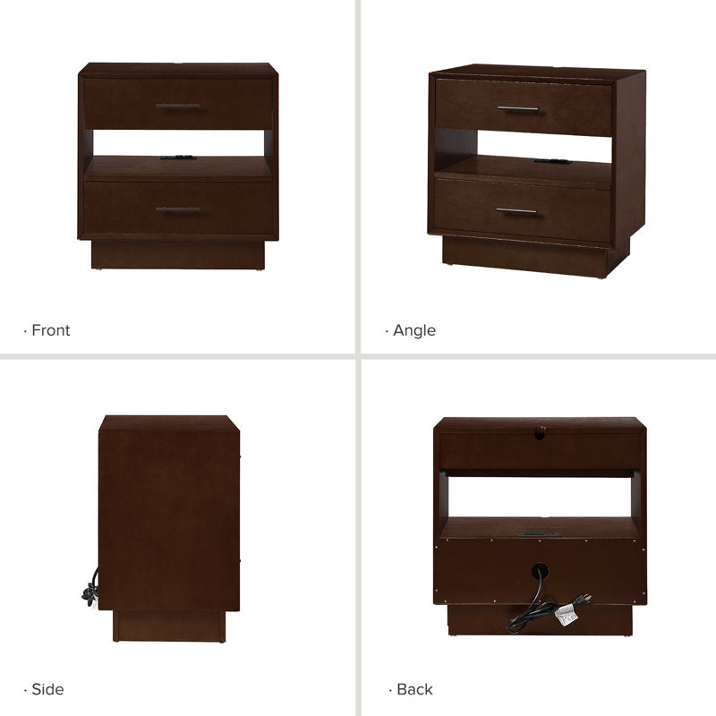 Nance - Mid-Century Modern Walnut Nightstand with Charging Station