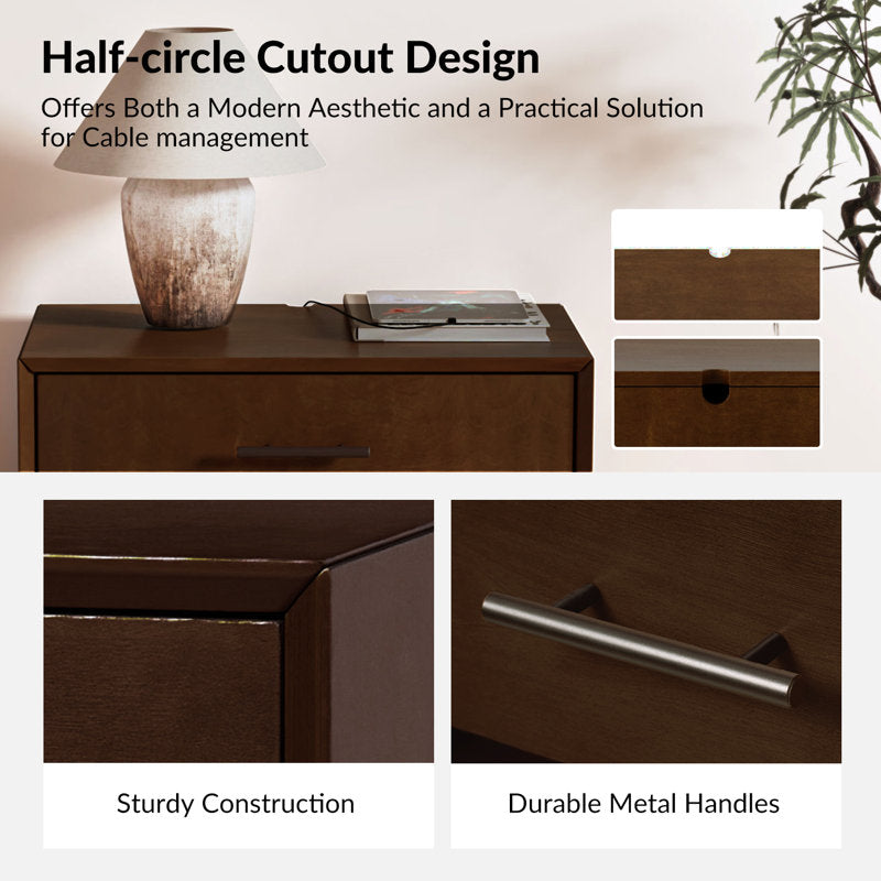 Nance - Mid-Century Modern Walnut Nightstand with Charging Station