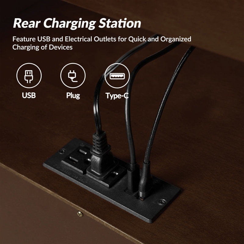 Nance - Mid-Century Modern Walnut Nightstand with Charging Station