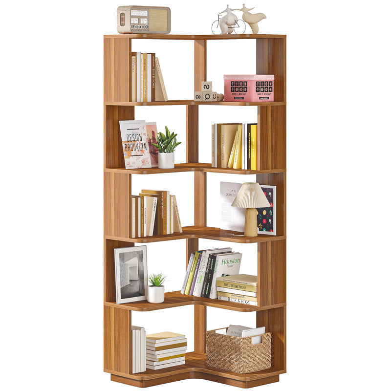 Nyajiah - 6-Tier Corner Bookcase Industrial Wood Grain Storage Shelf