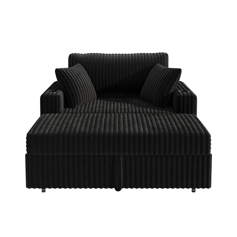 Haven - Pull-Out Sofa Bed with Chaise Lounge Black Corduroy Fabric