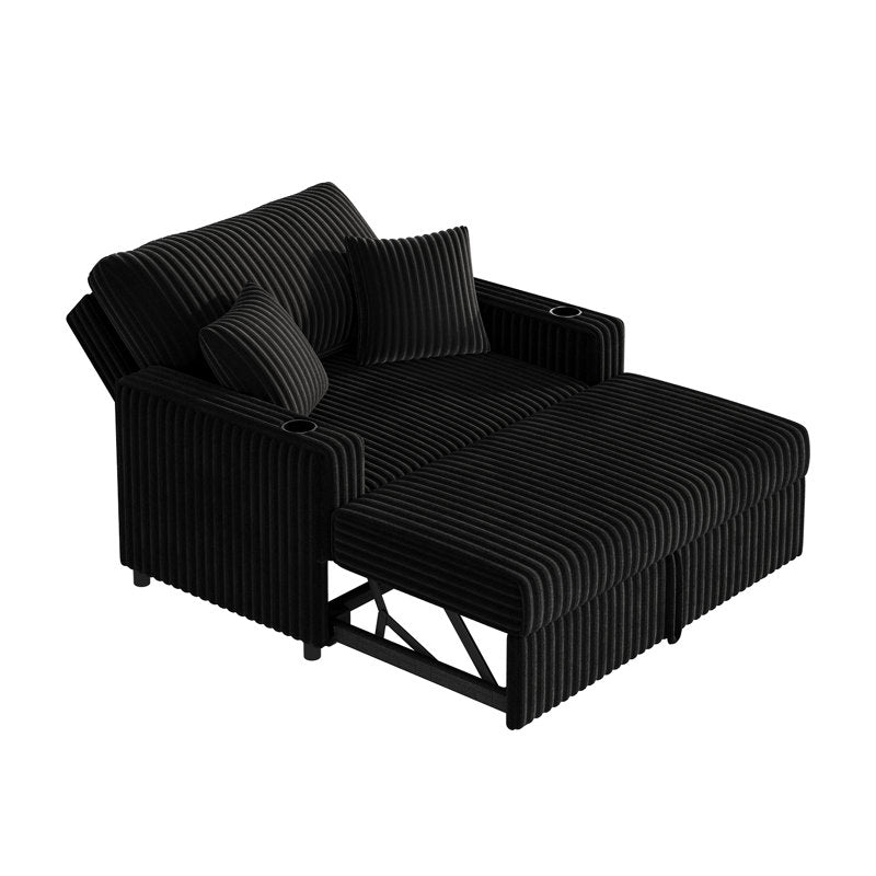 Haven - Pull-Out Sofa Bed with Chaise Lounge Black Corduroy Fabric