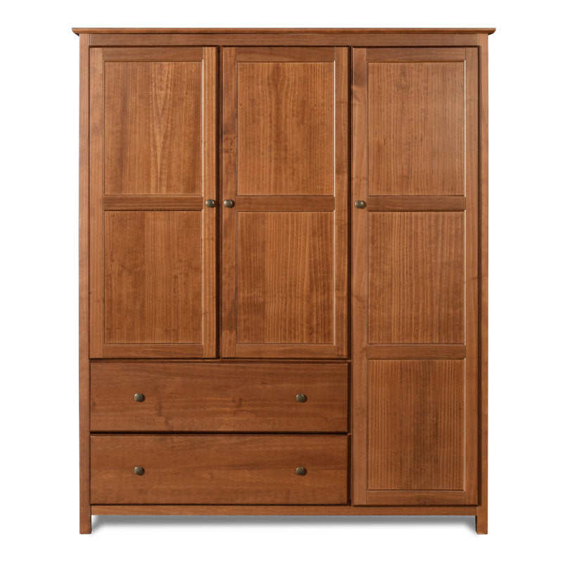 Heritage Shaker Solid Wood Armoire - 3-Door Wardrobe for Bedroom