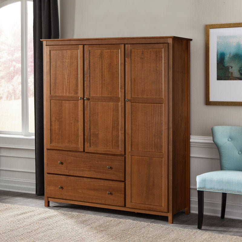 Heritage Shaker Solid Wood Armoire - 3-Door Wardrobe for Bedroom