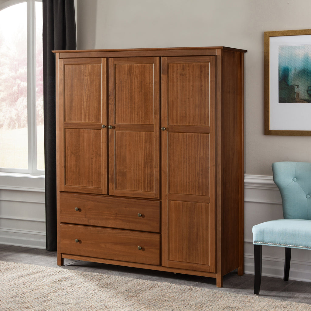 Heritage Shaker Solid Wood Armoire - 3-Door Wardrobe for Bedroom
