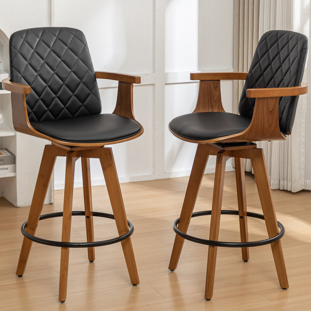 Sitaram Swivel Bar Stools - Set of 2 Mid-Century Faux Leather