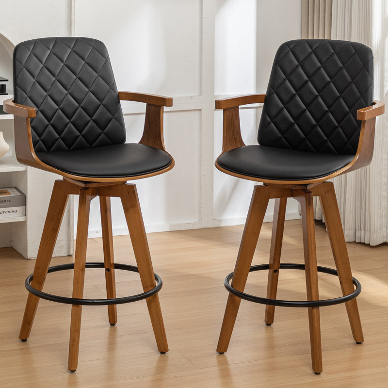 Sitaram Swivel Bar Stools - Set of 2 Mid-Century Faux Leather