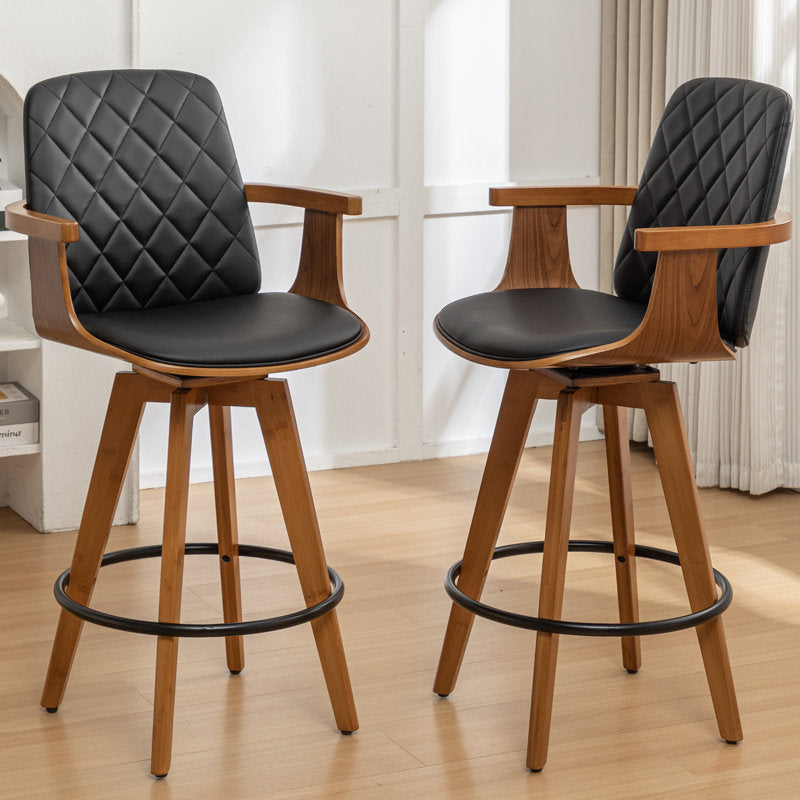 Sitaram Swivel Bar Stools - Set of 2 Mid-Century Faux Leather