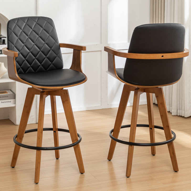 Sitaram Swivel Bar Stools - Set of 2 Mid-Century Faux Leather