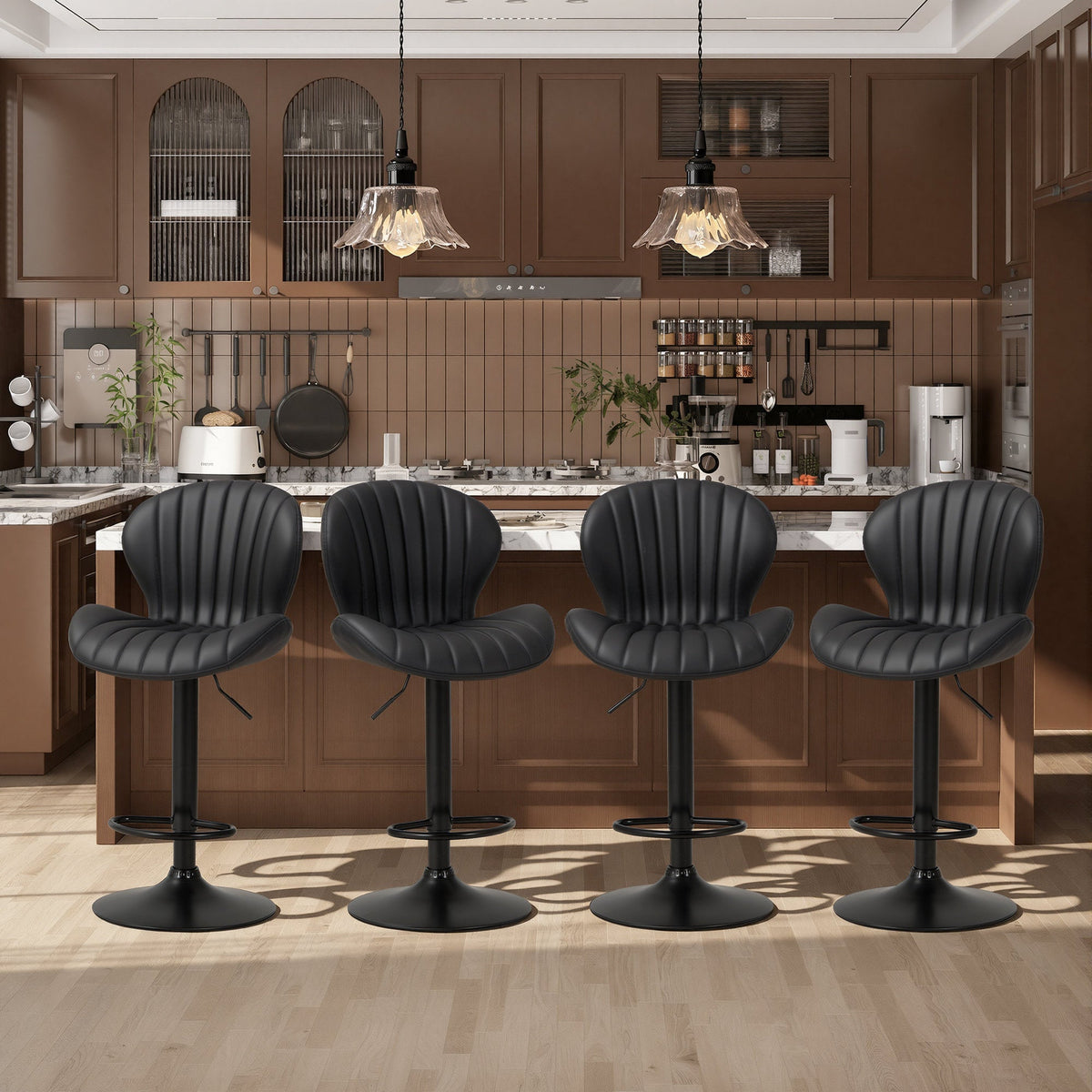 Apex - Swivel Adjustable Bar Stool Set of 4 Faux Leather Counter