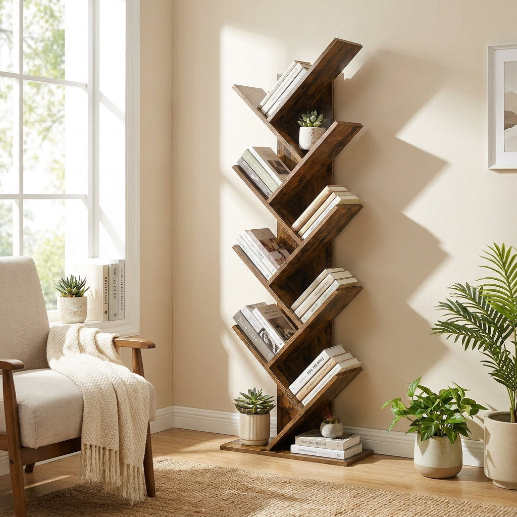 Trivette - Tree Bookcase Geometric Wood Shelves for Living Room