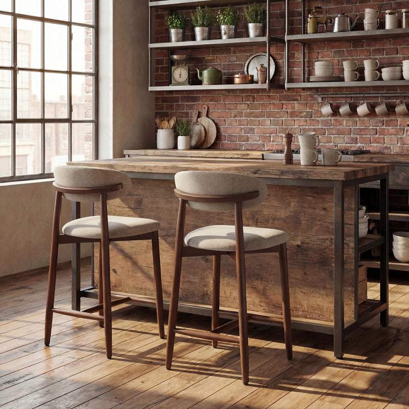 Vannie - Upholstered Counter Stool Set of 2 Solid Wood Kitchen Island