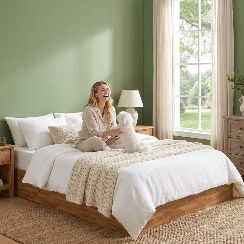 Haven Queen Bed Frame - Rustic Wood Gas Lift Storage Platform Bed