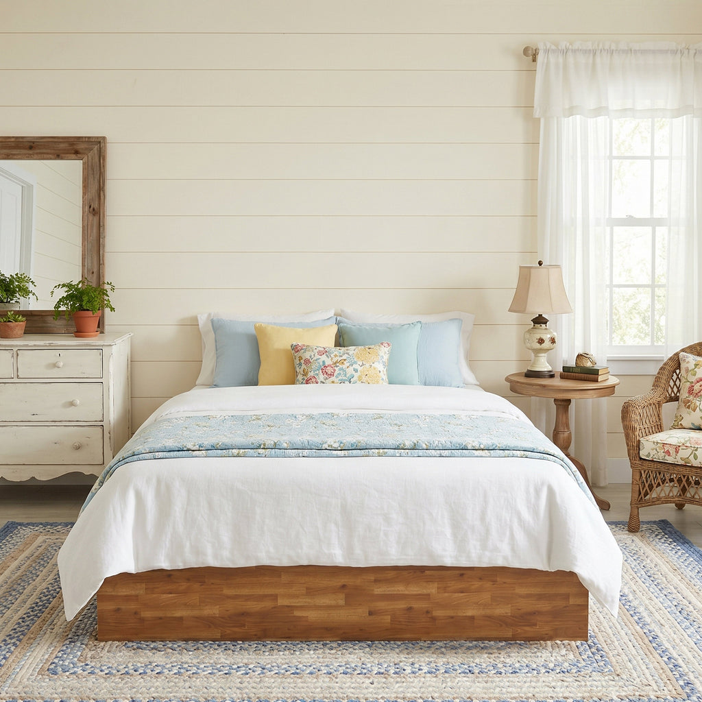 Haven Queen Bed Frame - Rustic Wood Gas Lift Storage Platform Bed