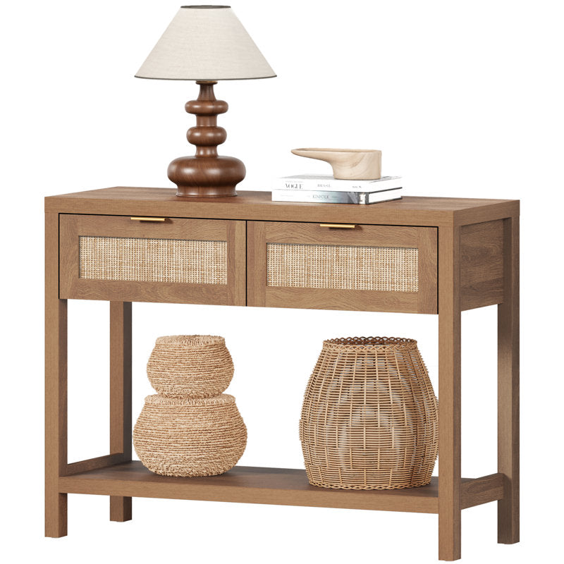 Chada - 39.4" Rattan Console Table Boho Wood Entryway Sofa Table